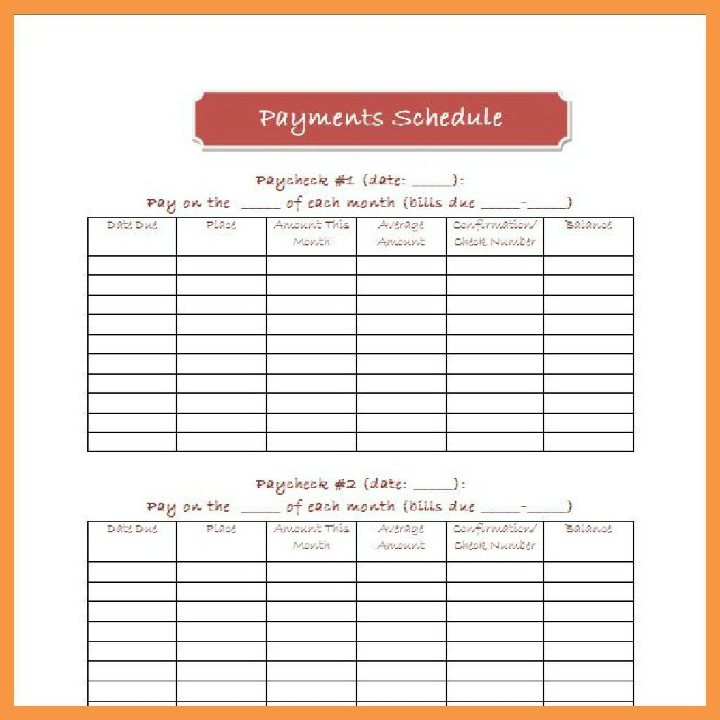 Monthly Bill Schedule Template