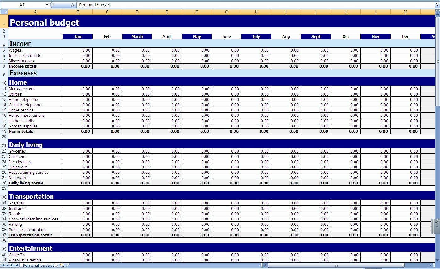 Monthly Budget Excel Spreadsheet Template
