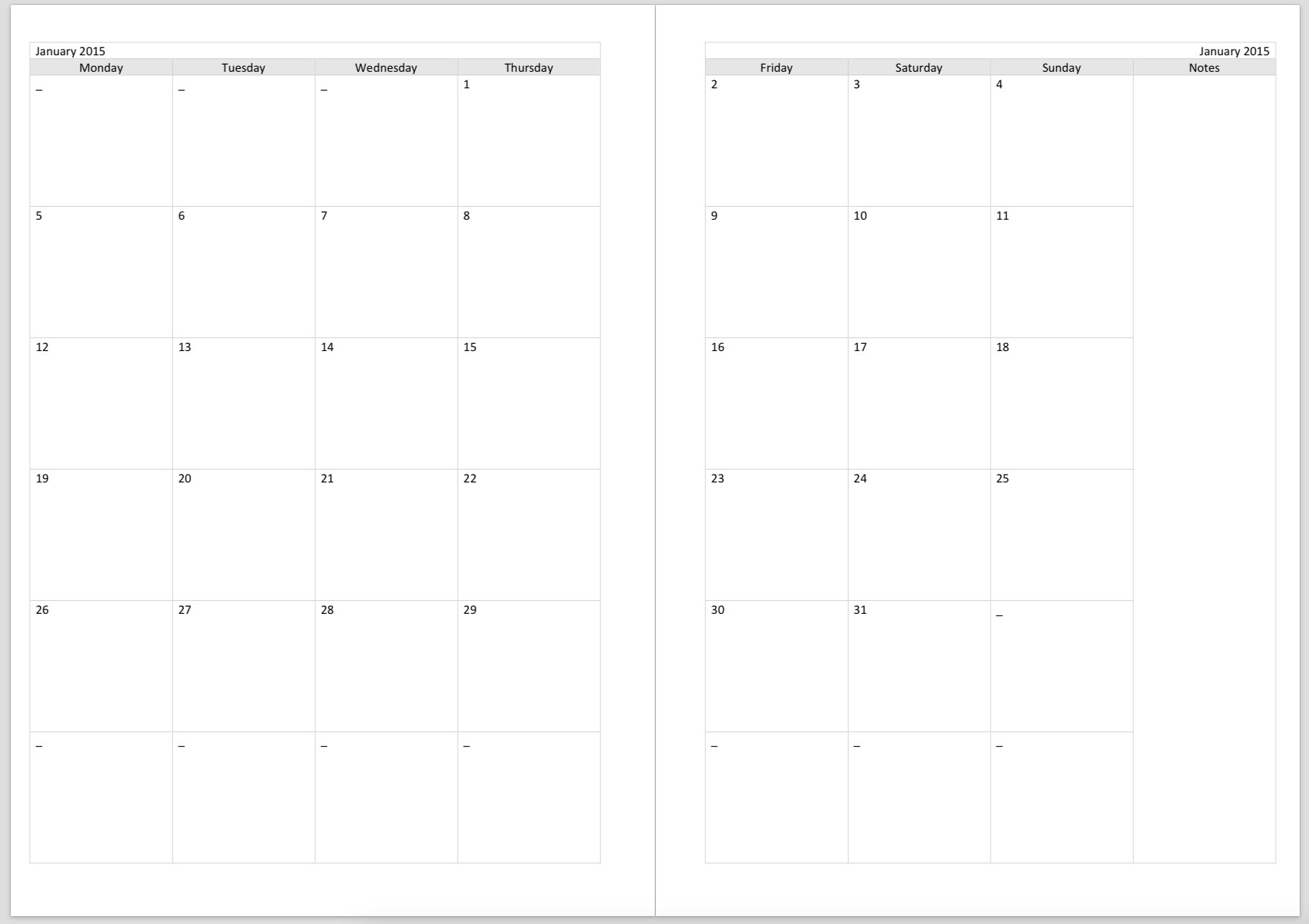 Printable Blank Monthly Calendar 2 Pages Calendar Template Printable Gambaran