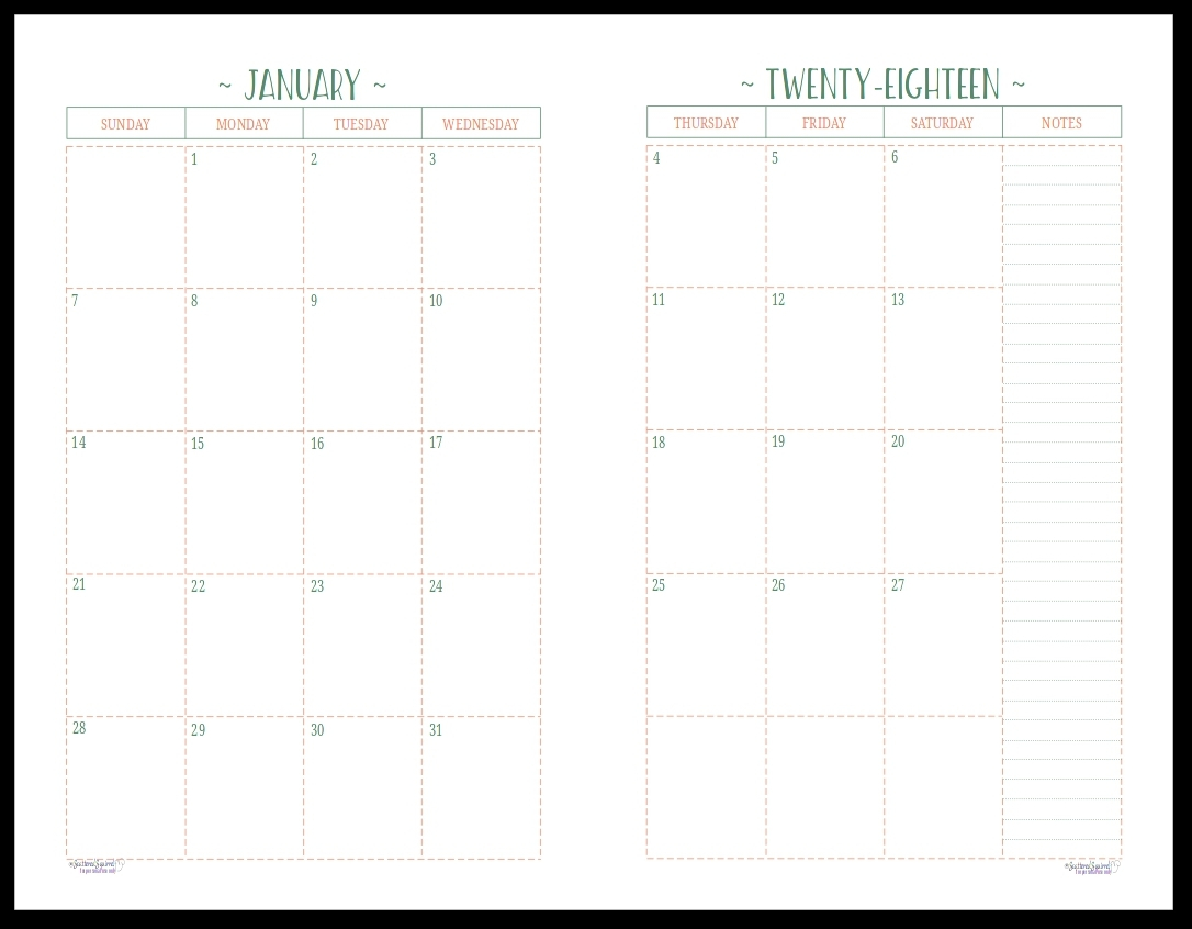 Monthly Calendar 2 Page To Print | Calendar Printing Example
