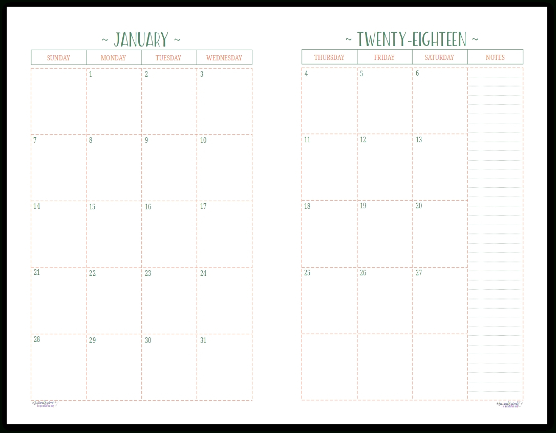 Monthly Calendar 2 Page To Print | Calendar Printing Example