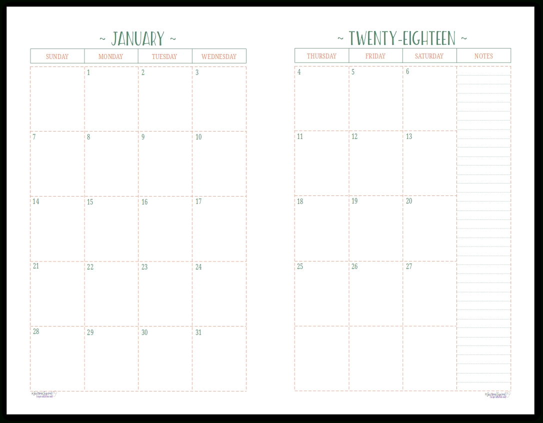 2 Page Monthly Planner Template Example Calendar Printable