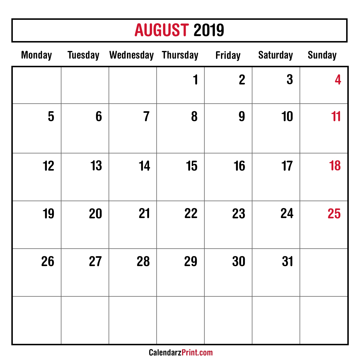 Monthly Planner August 2019 – Printable – Monthly Calendar