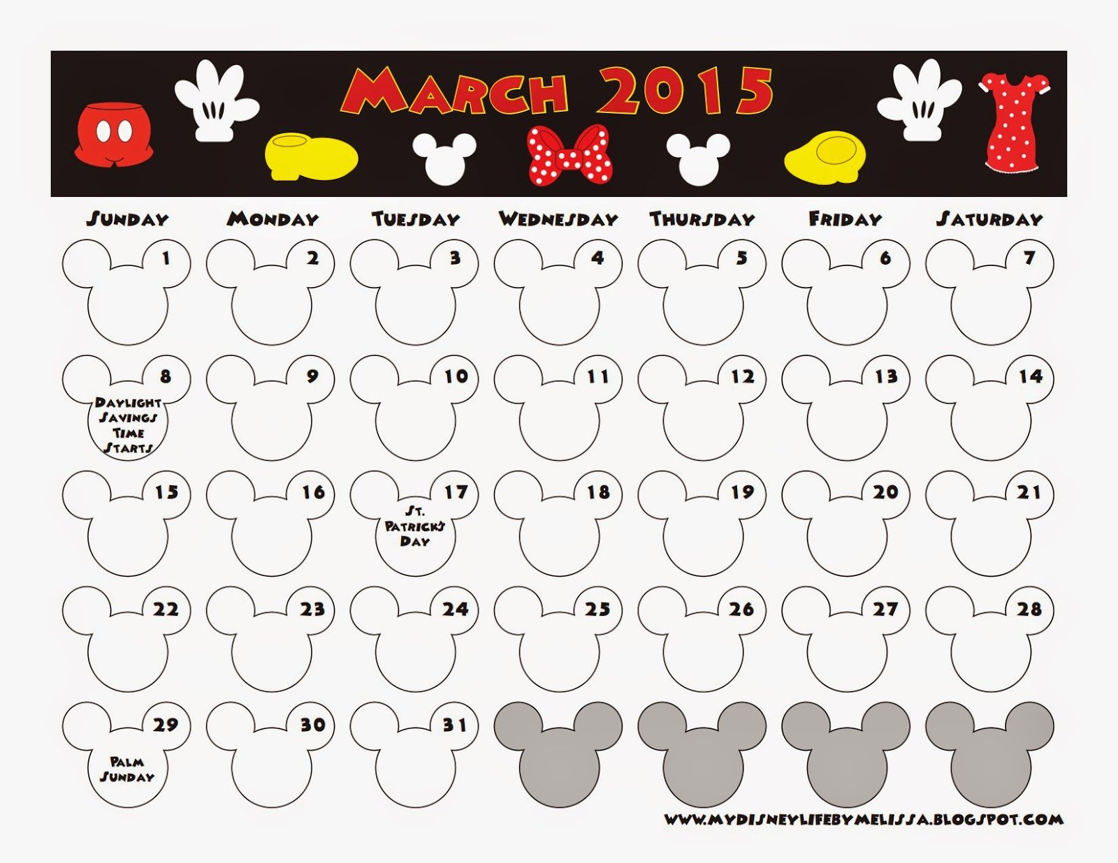 My Disney Life: March 2015 Calendar. Free Printable Mickey