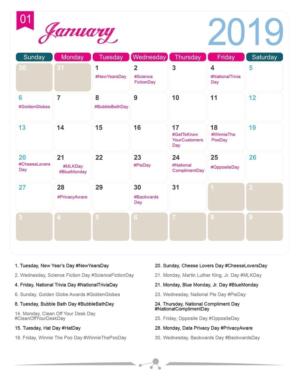 National Food Days Calender 2020 Printable | Example Calendar Printable