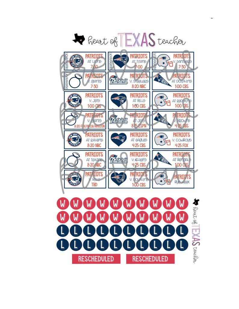 New England Patriots 2019-2020 Season Schedule Stickers For Erin Condren  Life Planner {Instant Download}