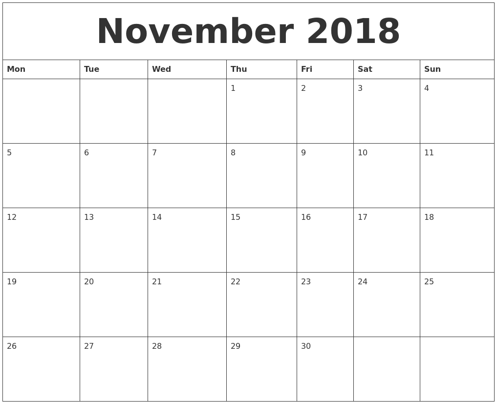 November 2018 Calendar Uk Free Download | November Calendar