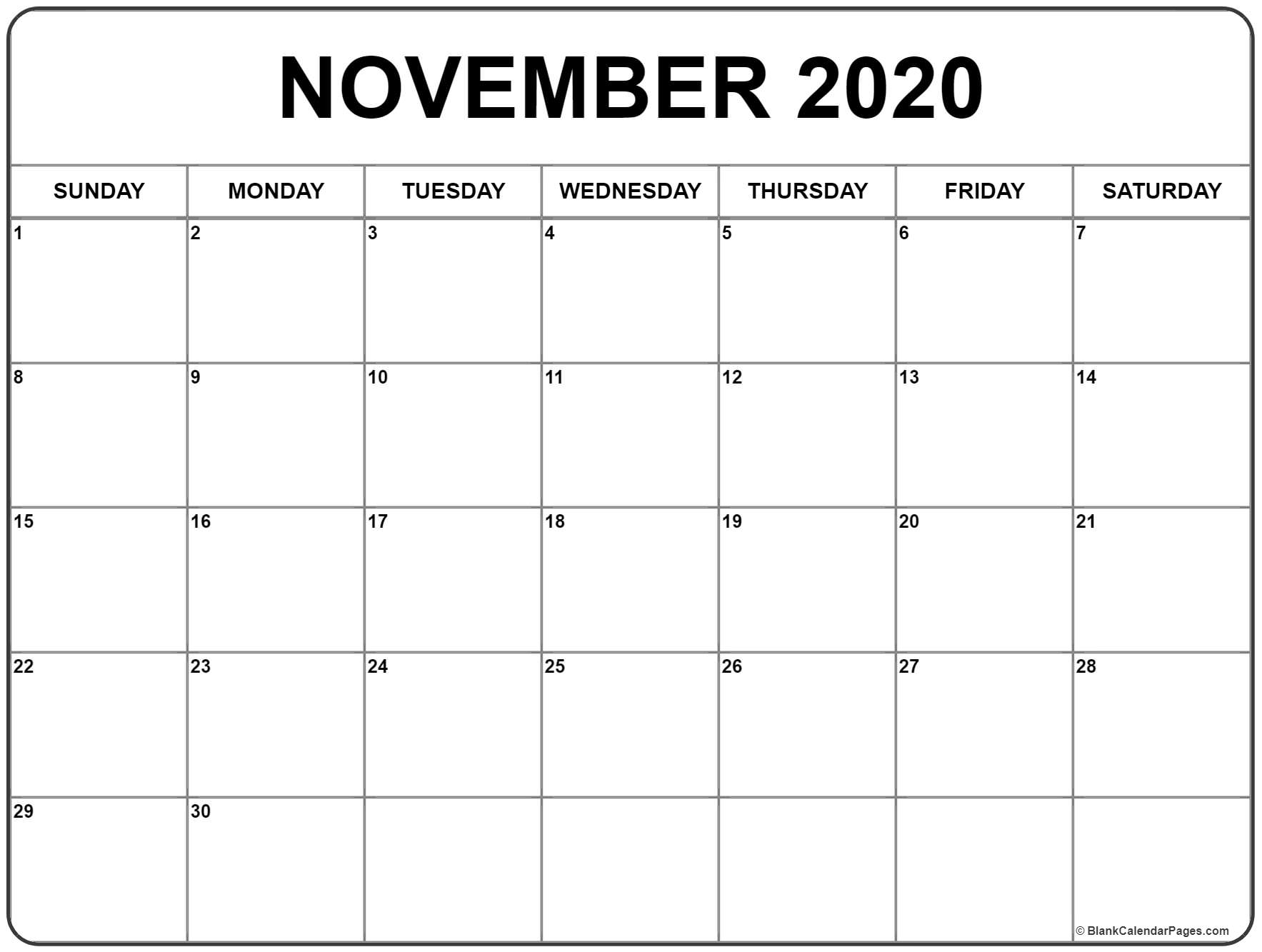 November 2020 Calendar Free Printable Monthly Calendars | Isacl