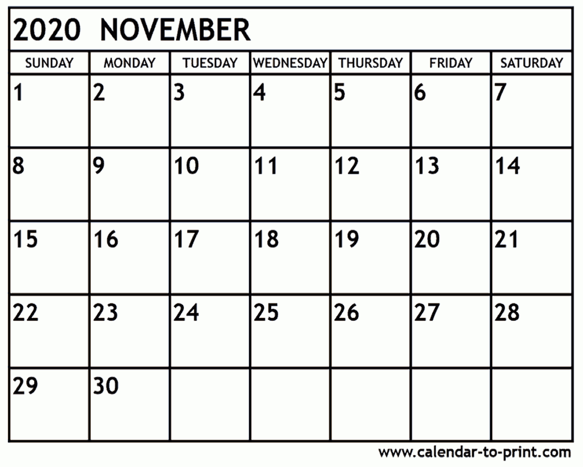 Print A Page For November 2020 Example Calendar Printable