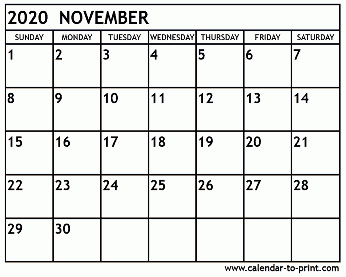 Print Full Size Calendar November 2020