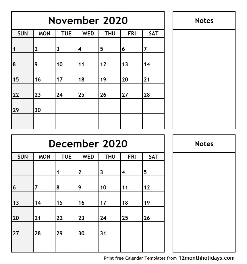 November-December-2020-Printable-Calendar - All 12 Month