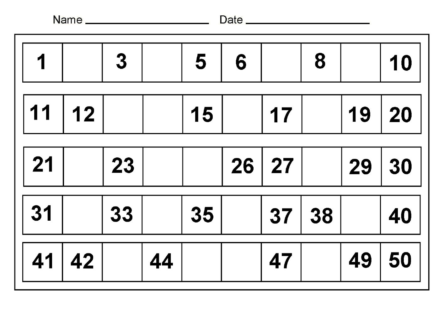 Number Charts 1-50 To Print | Activity Shelter