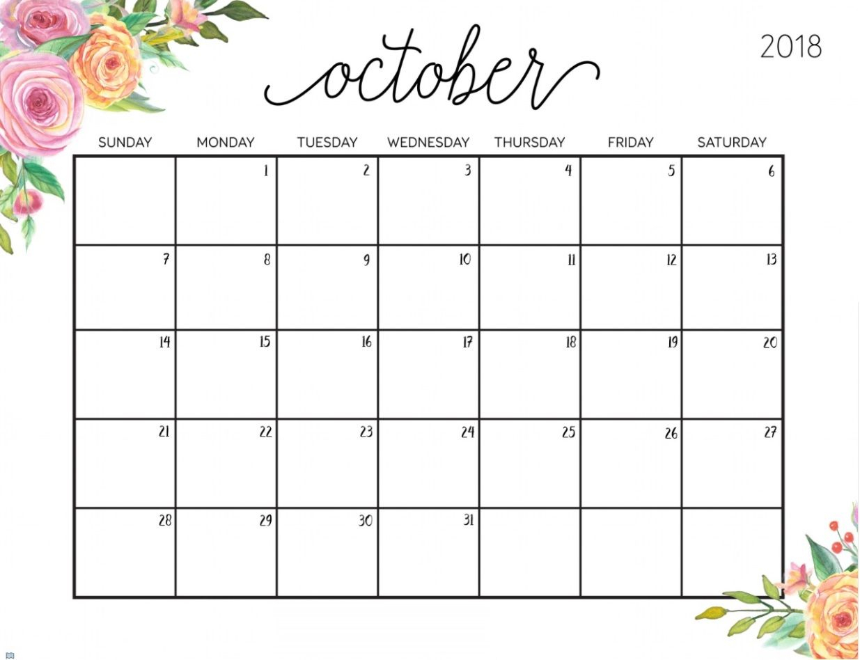 October 2018 Floral Calendar | Calendar 2018 | July Calendar