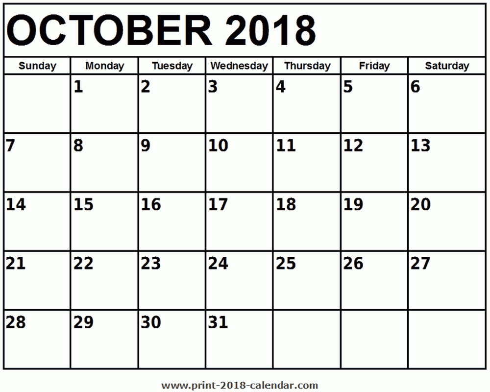 October 2018 Printable Calendar