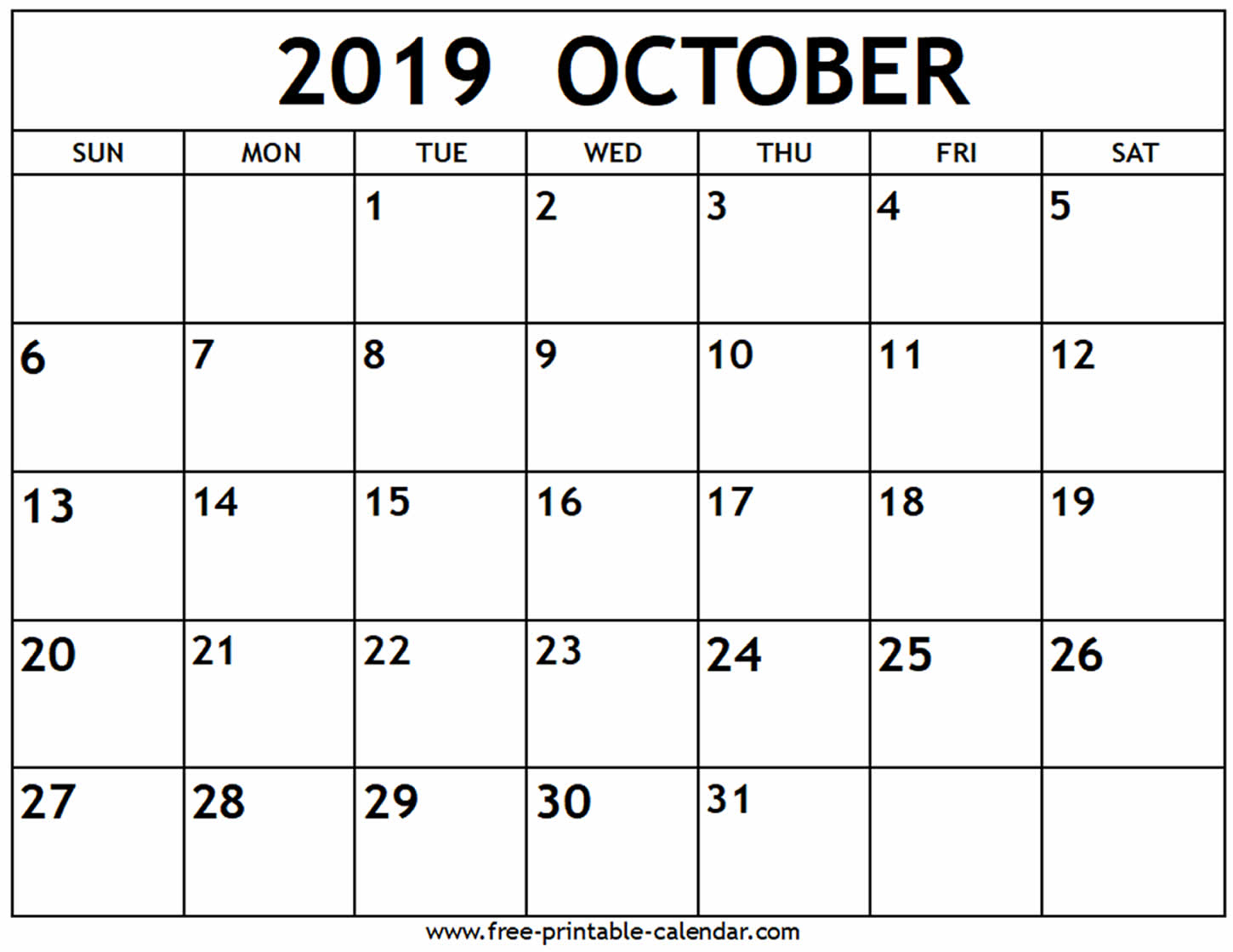 October 2019 Calendar - Free-Printable-Calendar