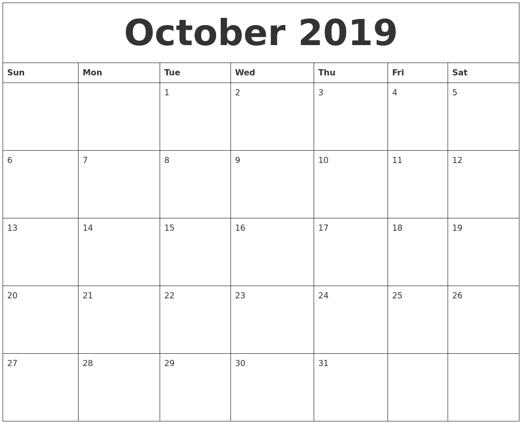 October 2019 Calendar