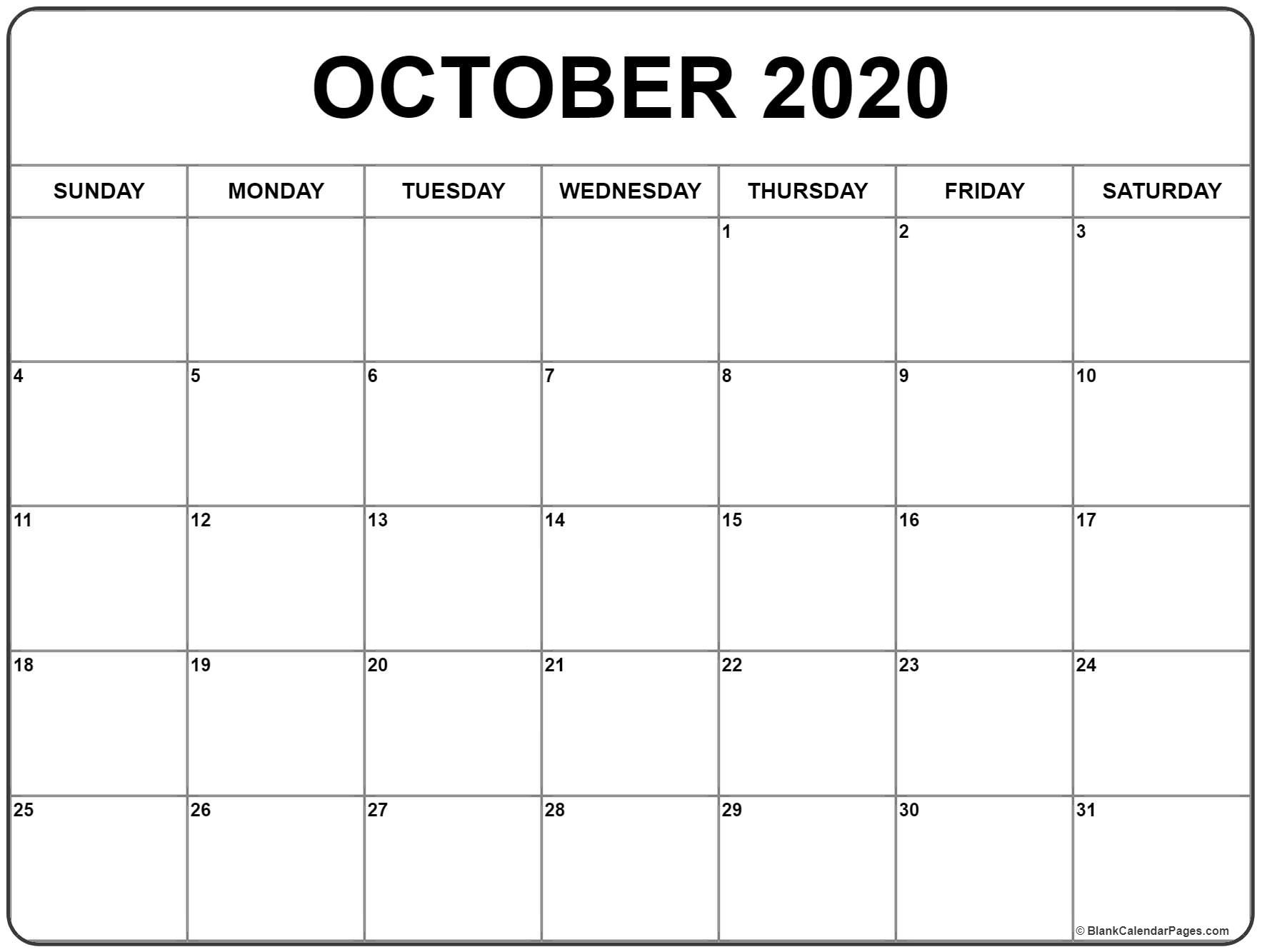 October 2020 Calendar | Thekpark-Hadong