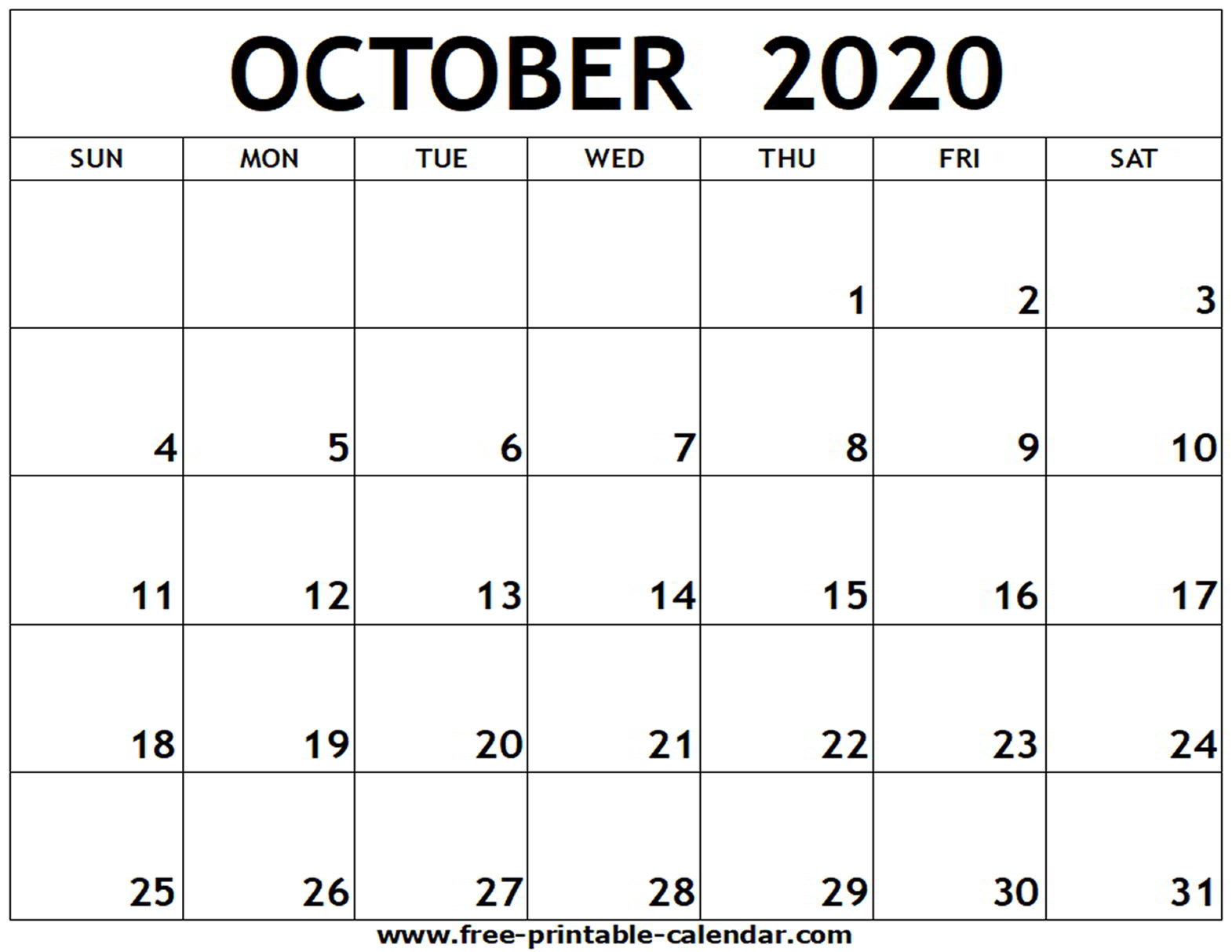 october 2020 monthly calendar blank printable example calendar printable