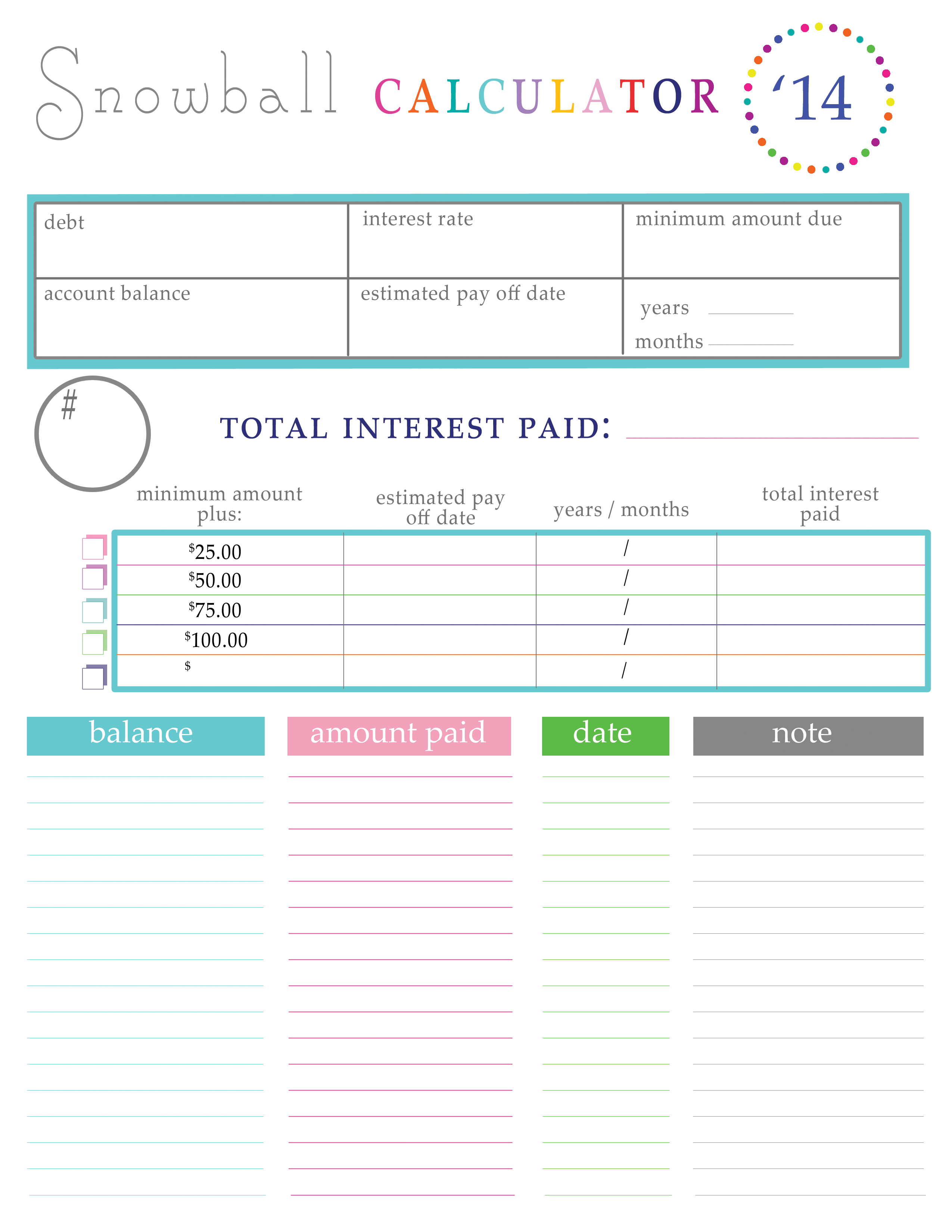 Paying Off Debt Worksheets