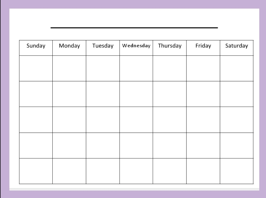 Perky Blank Calendar Monday Through Friday • Printable Blank