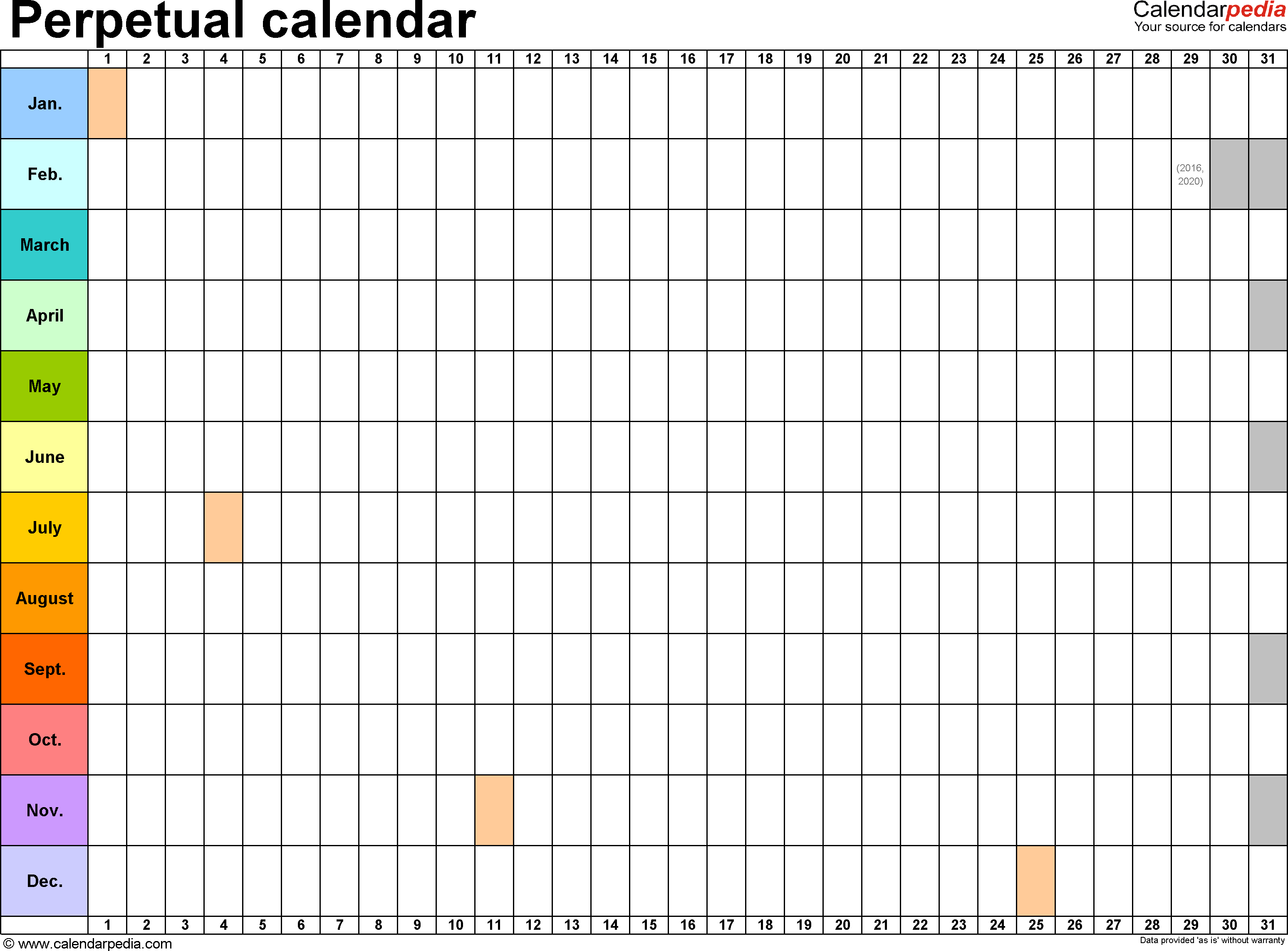 Perpetual Calendars - 7 Free Printable Pdf Templates