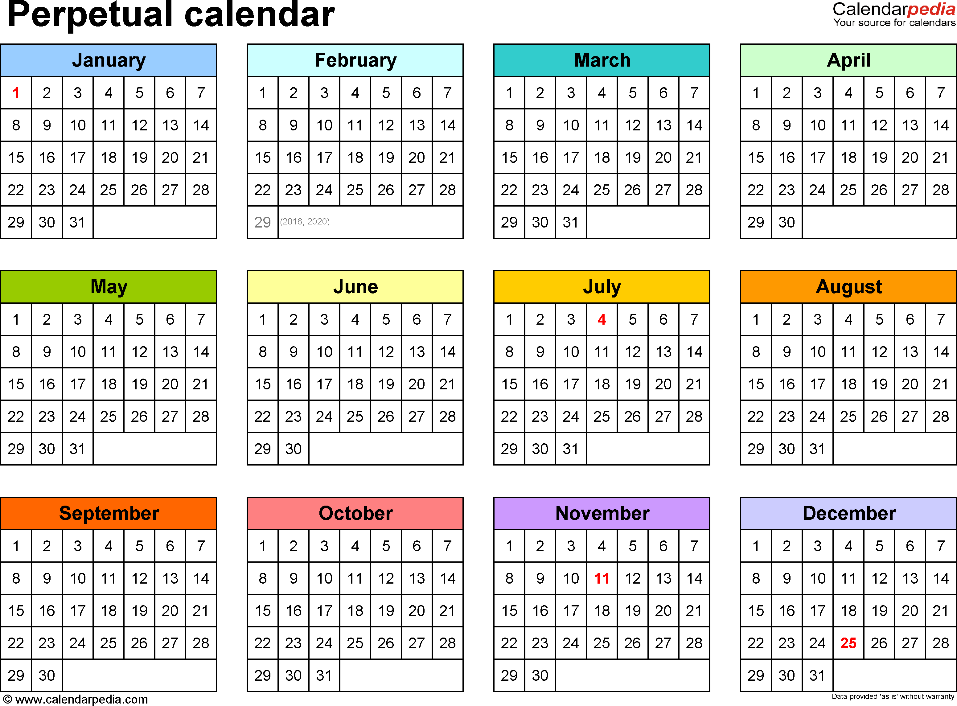 Perpetual Calendars - 7 Free Printable Pdf Templates