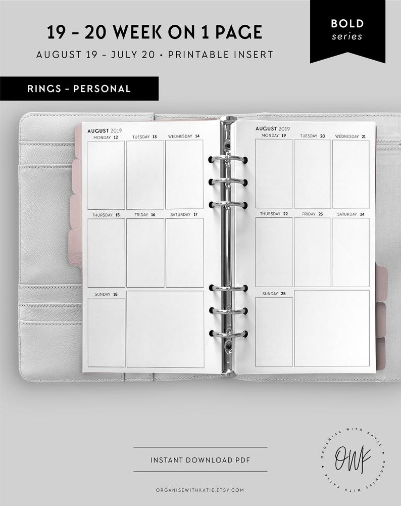 Personal 2019-2020 Weekly Planner Printable, Vertical Week On 1 Page,  Calendar, Diary, Filofax Inserts, Weekly Diary, 2019 2020 | Bo-Pers