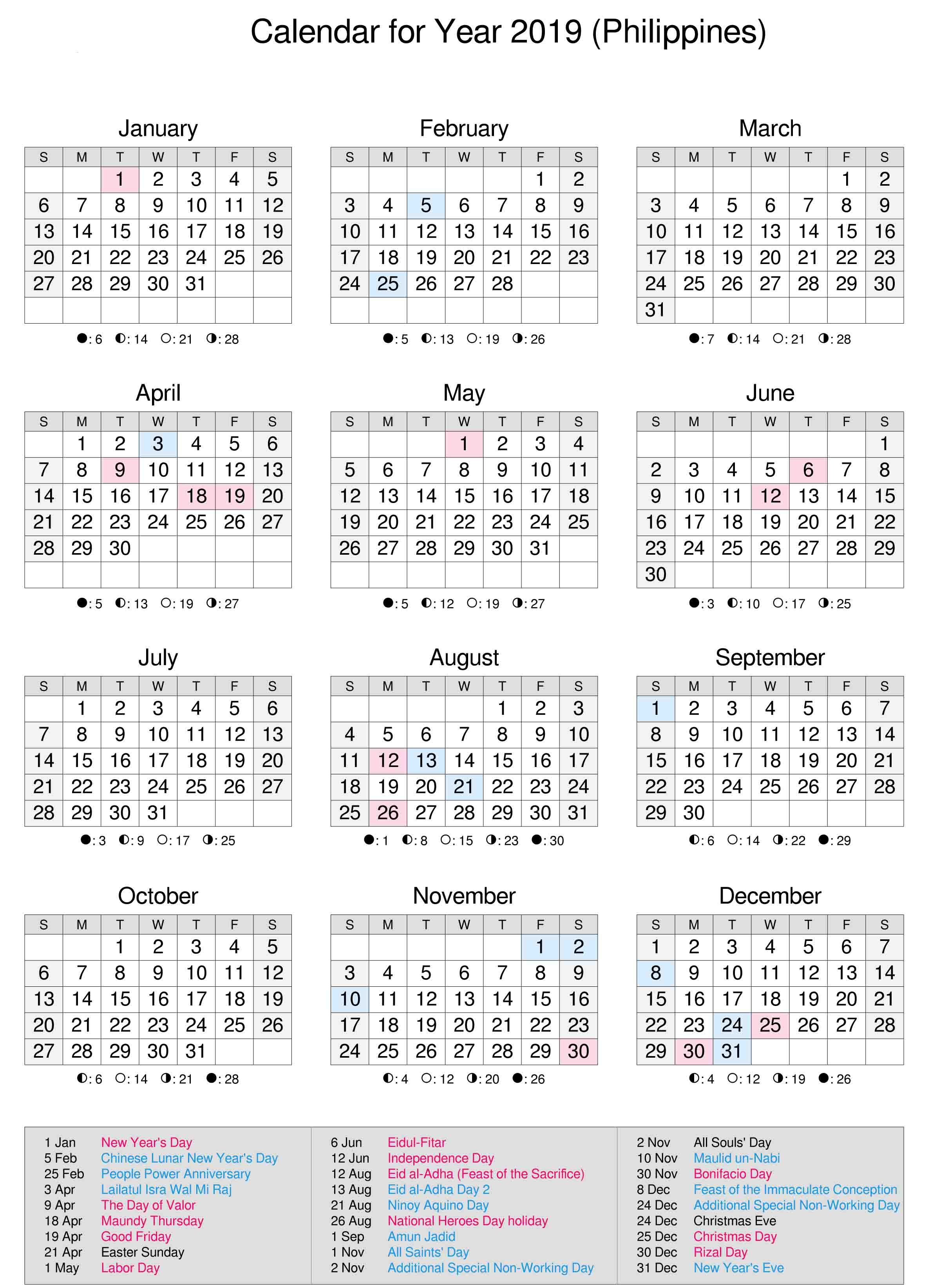 Philippines 2019 Calendar | Calendar 2019 | 2019 Calendar