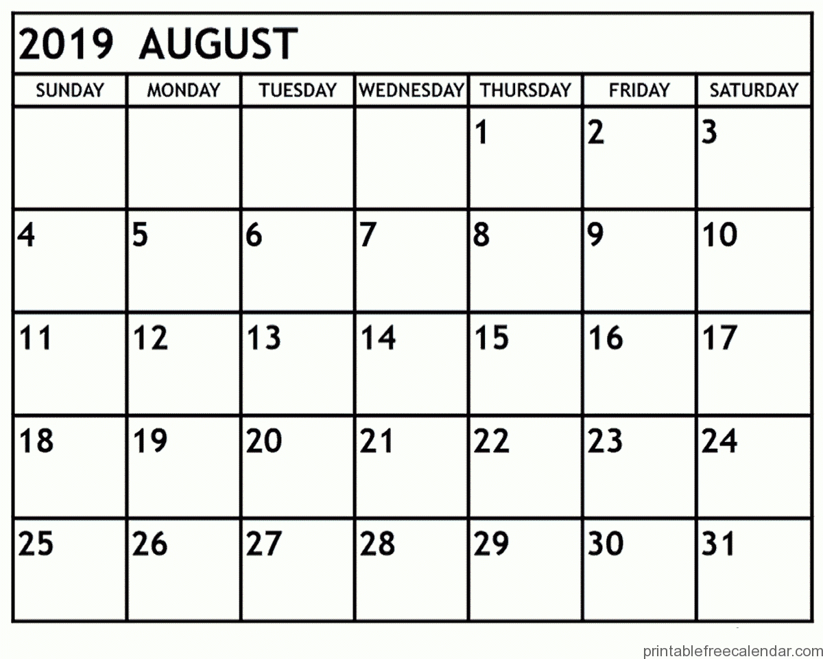 Pick Free Printable Monthly Calendar August 2019 ⋆ The Best