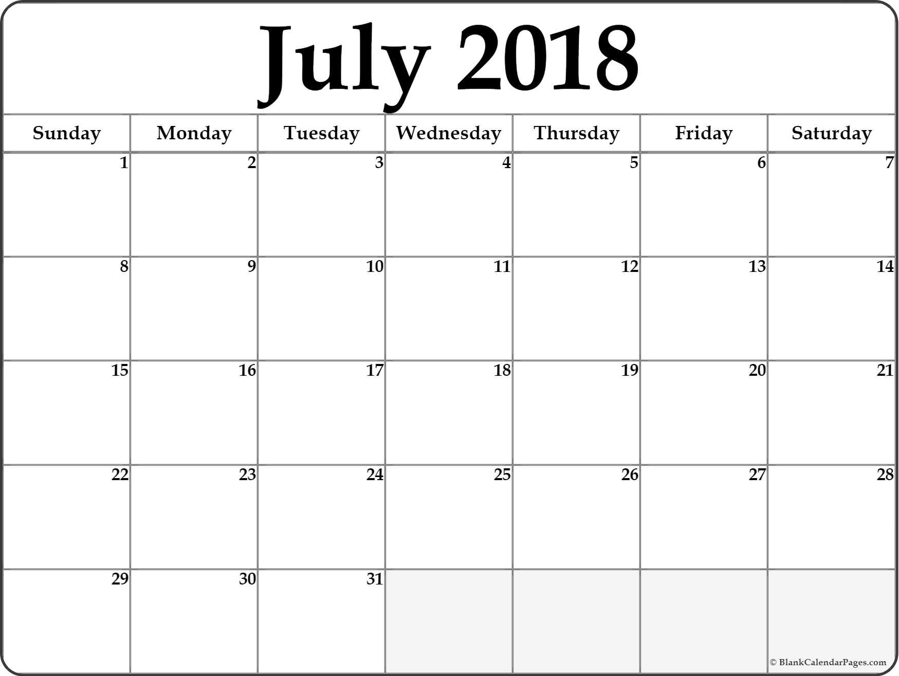 Pinmonthly Calendar On July Calendar 2018 | Printable