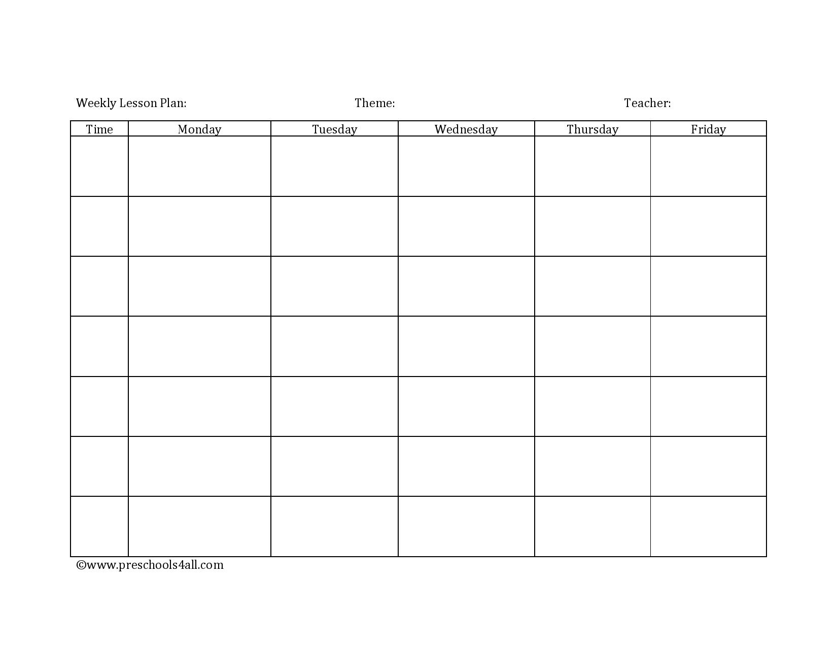 Preschool Lesson Plan Template - Lesson Plan Book Template