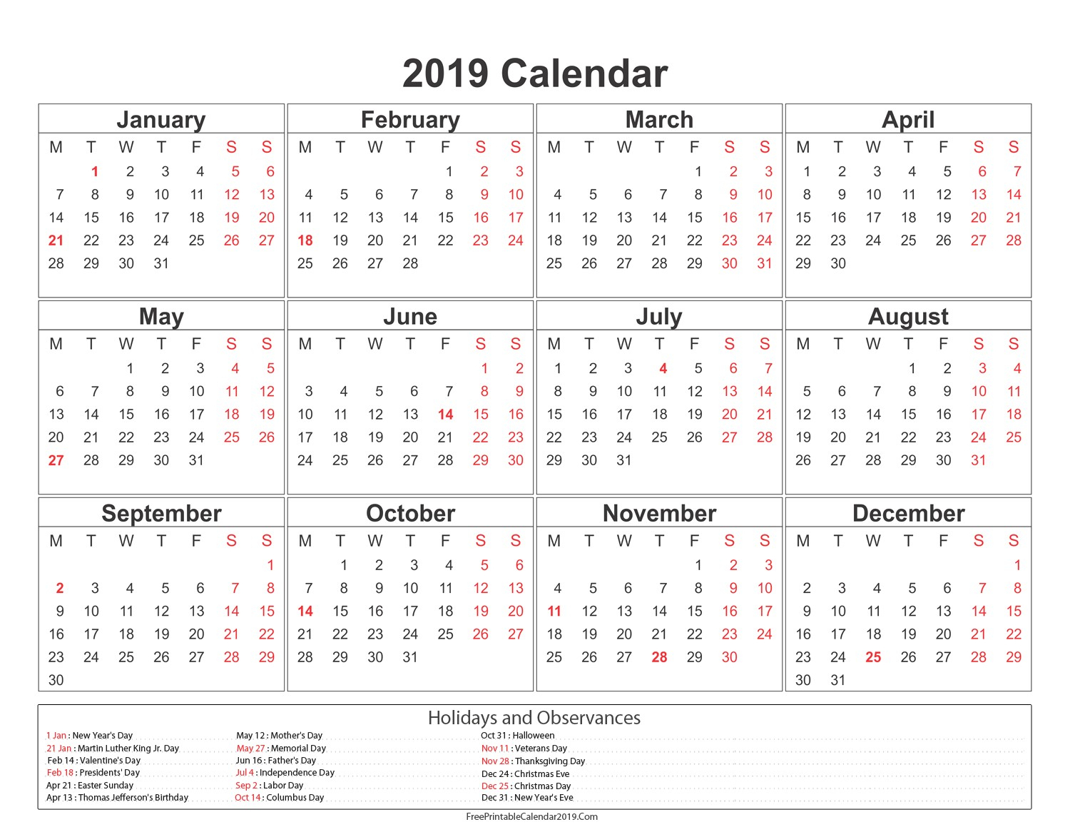 Presidents Day 2020 Calendar