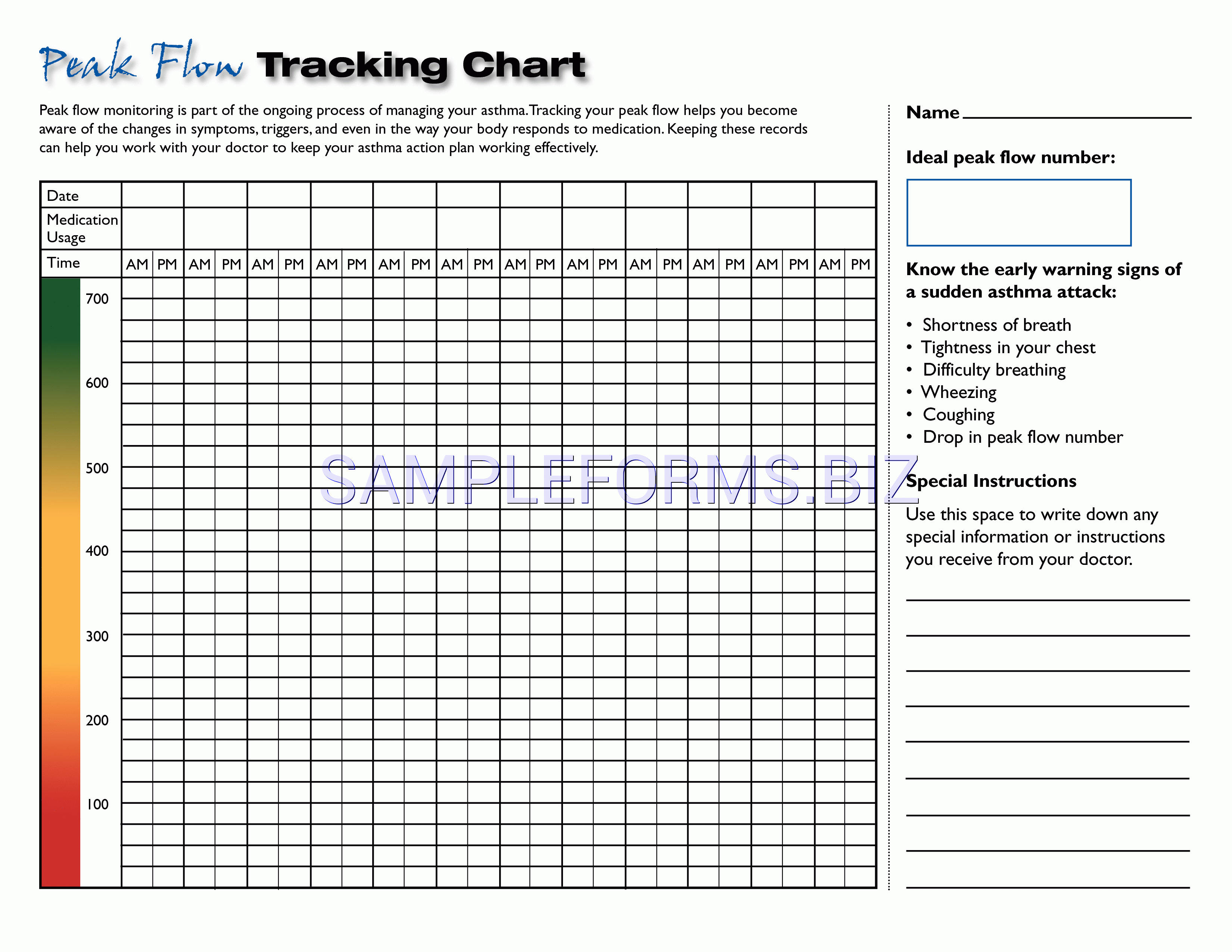 Printable Peak Flow Chart Example Calendar Printable