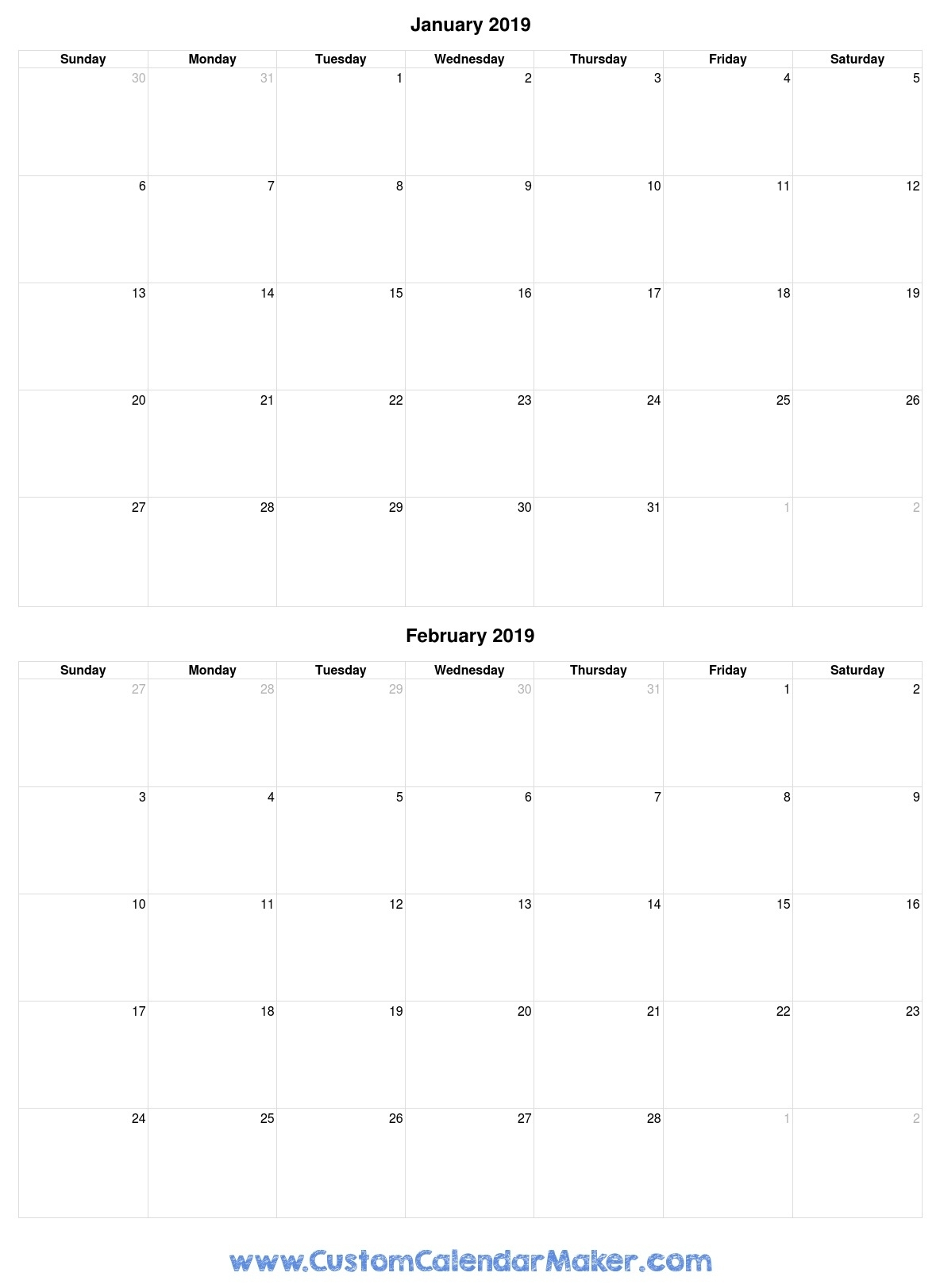 Print 2 Calendar Months Per Page • Printable Blank Calendar