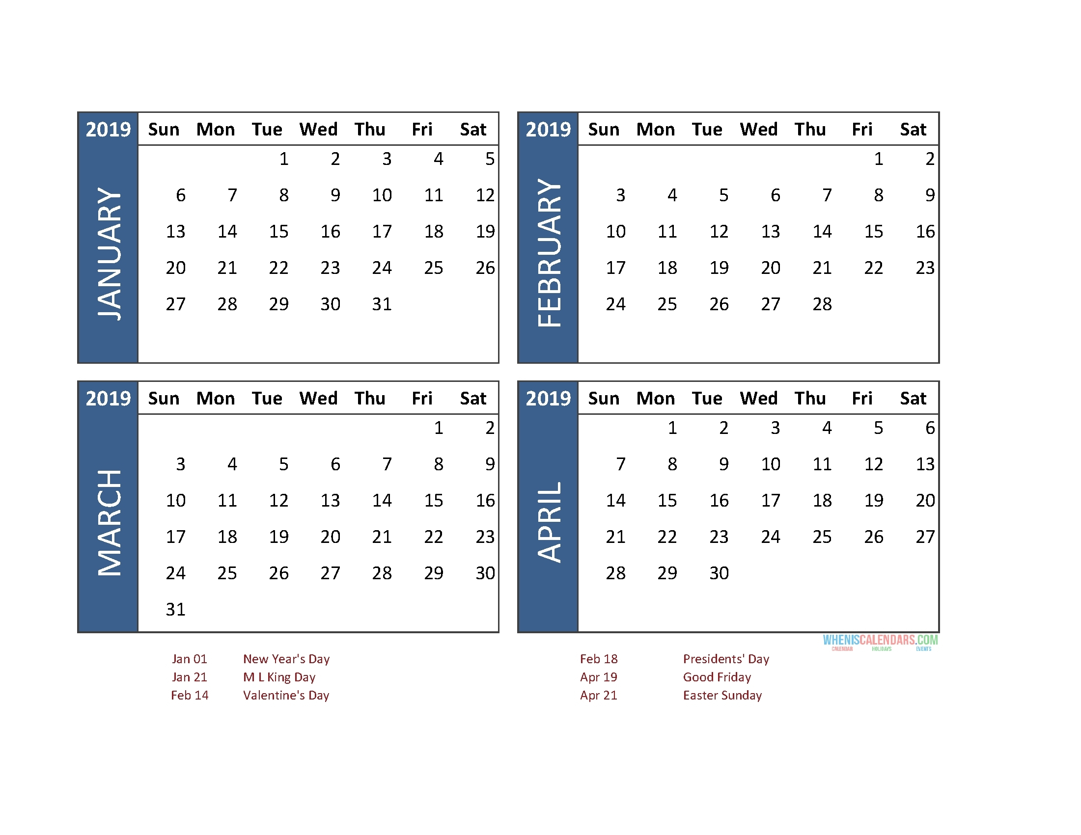 Print 4 Month Calendar One Page • Printable Blank Calendar
