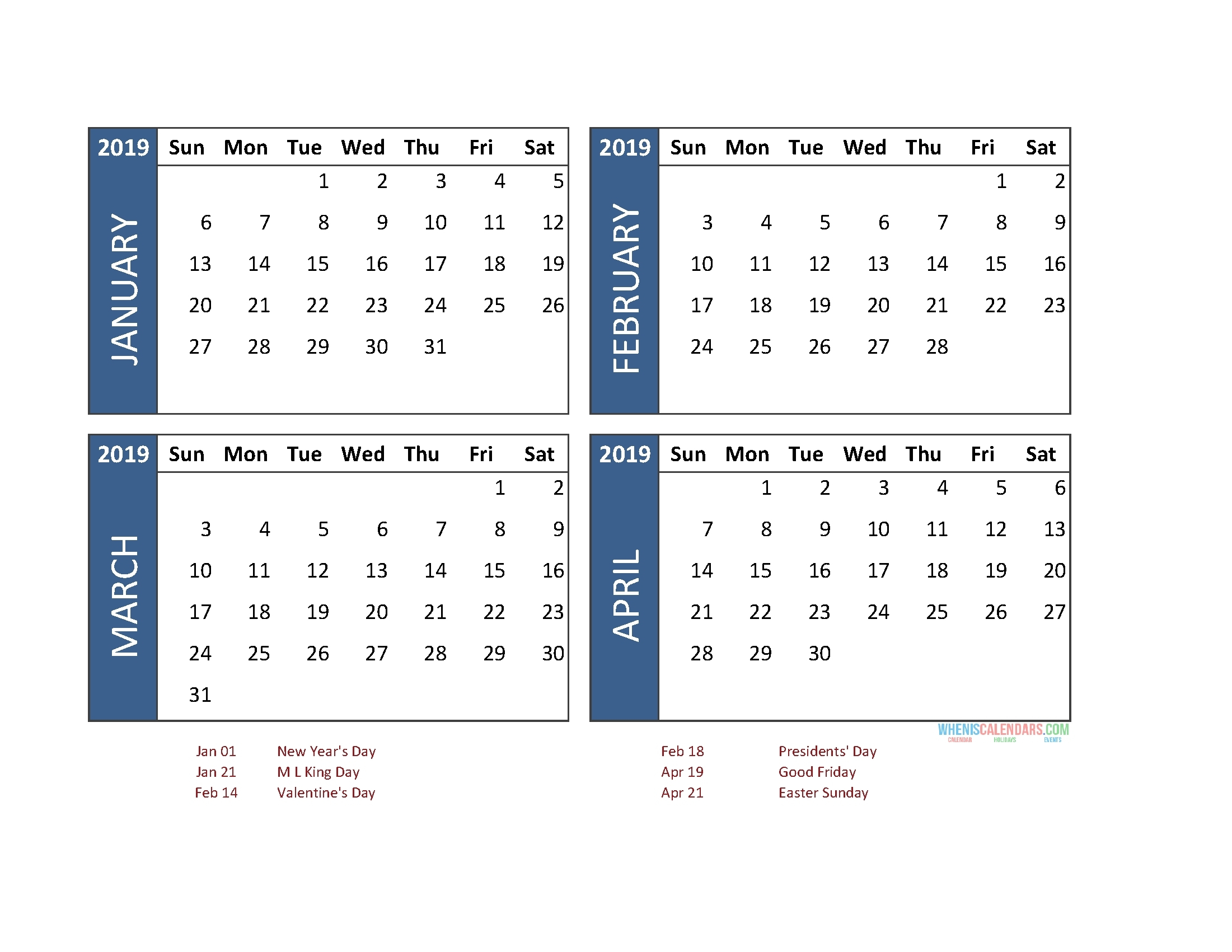 Blank Calendar 4 Months One Page | Example Calendar Printable