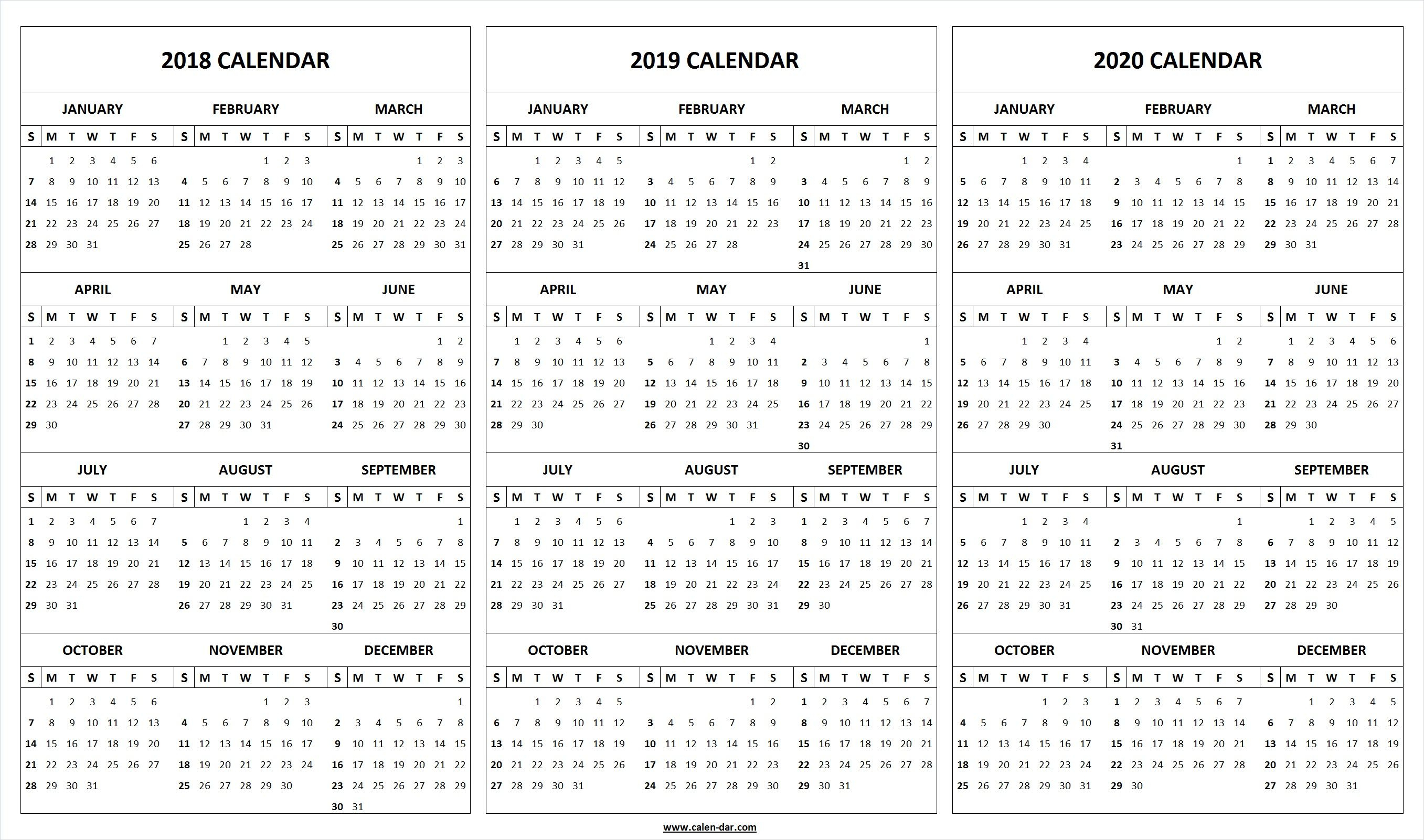 Print Blank 2018 2019 2020 Calendar Template | Organize