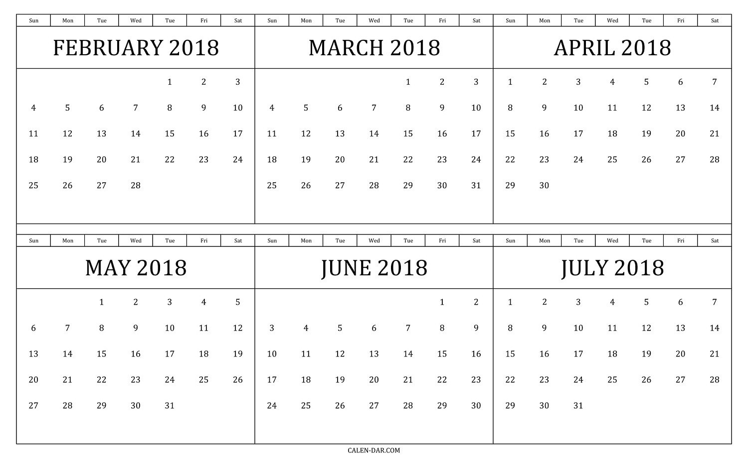 Print Calendar 6 Months • Printable Blank Calendar Template