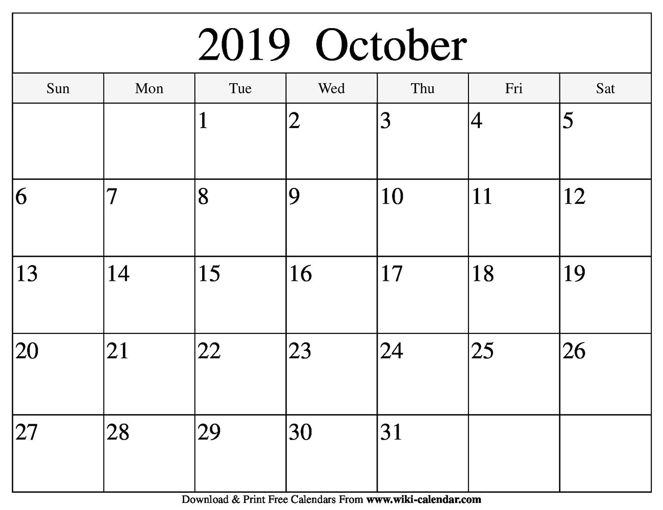 Print Free Calendars Without Downloading 2019 October