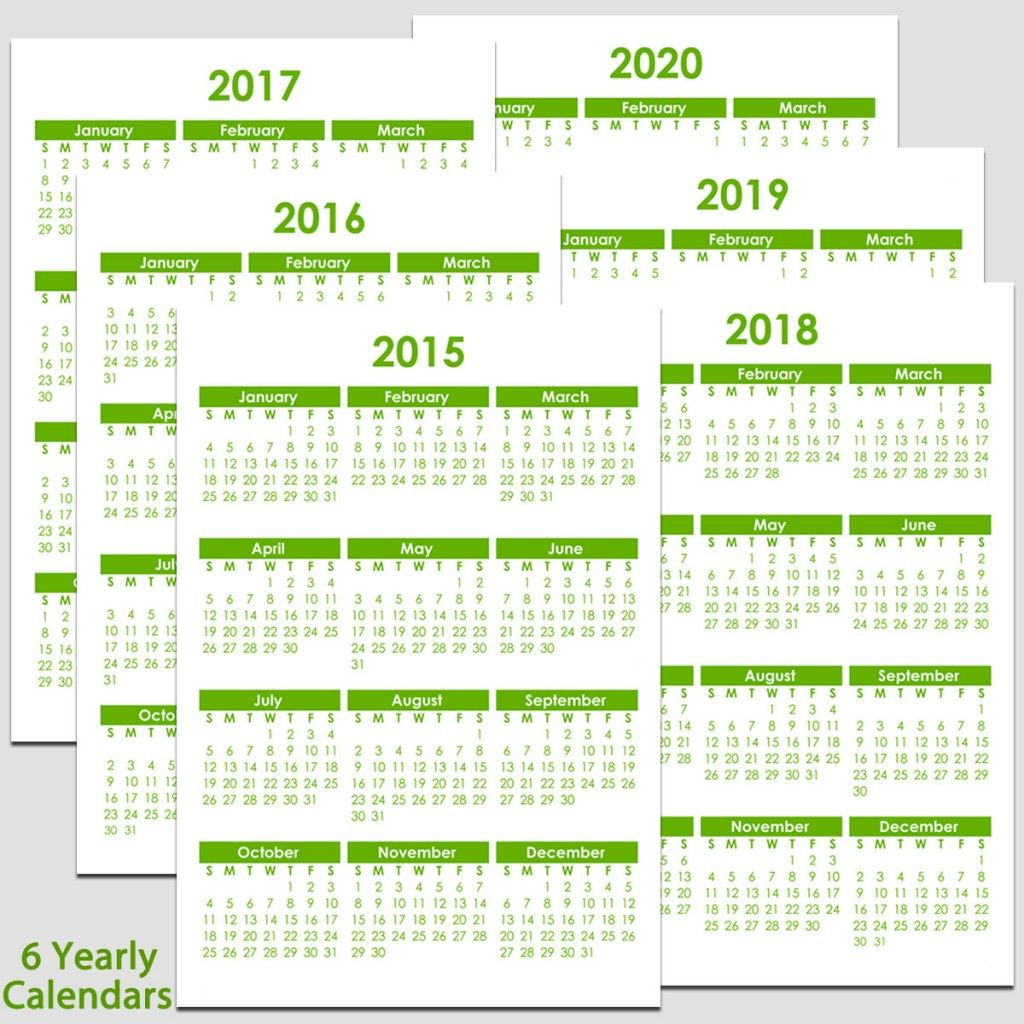 Printable 2015 To 2020 Yearly Calendar – 8 1/2″ X 11″. The