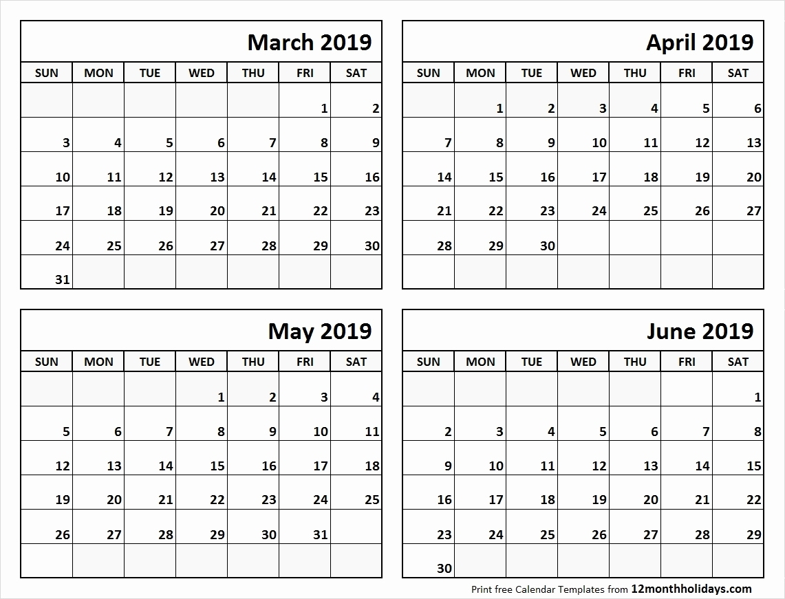 Printable 2019 Calendar 4 Months Per Pge 2019 Calendar