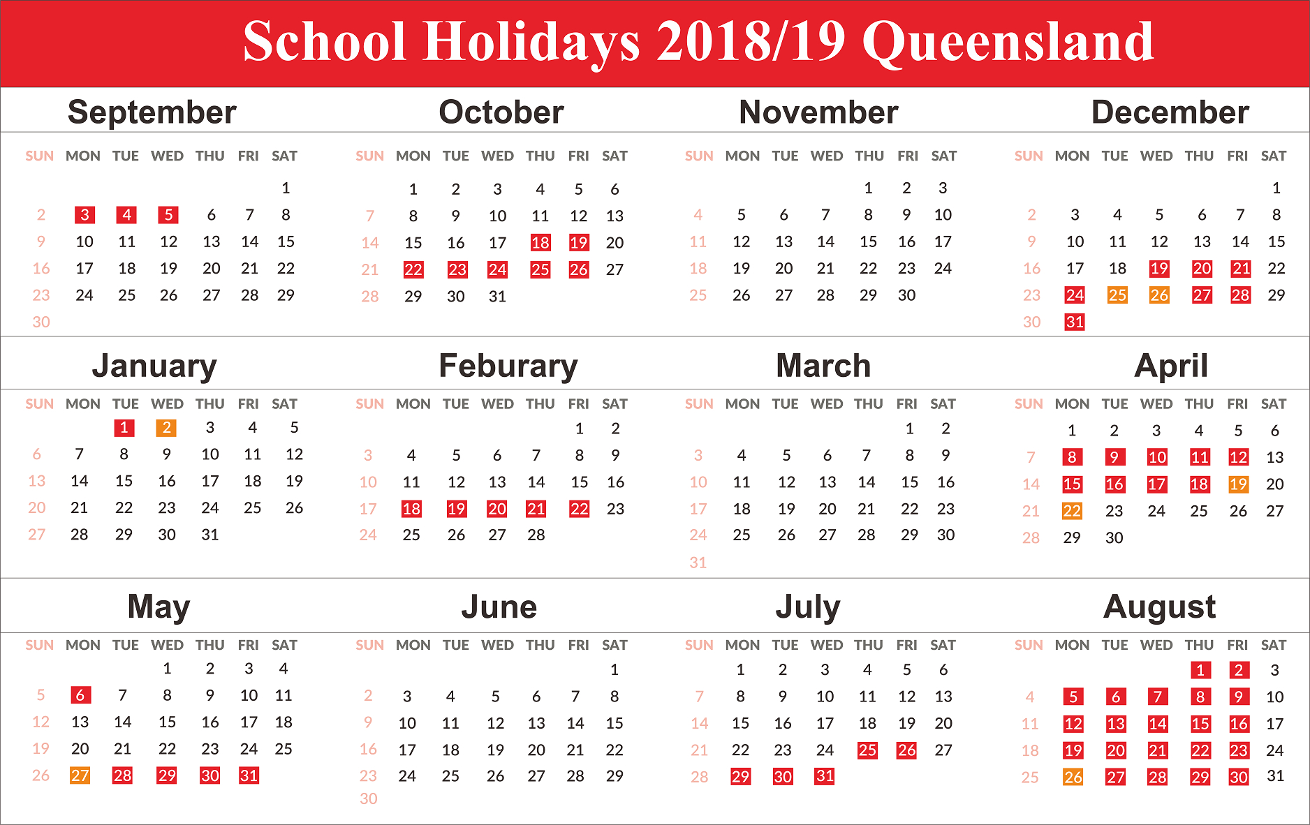 Printable 2019 Calendar With Qld School Holidays | Create