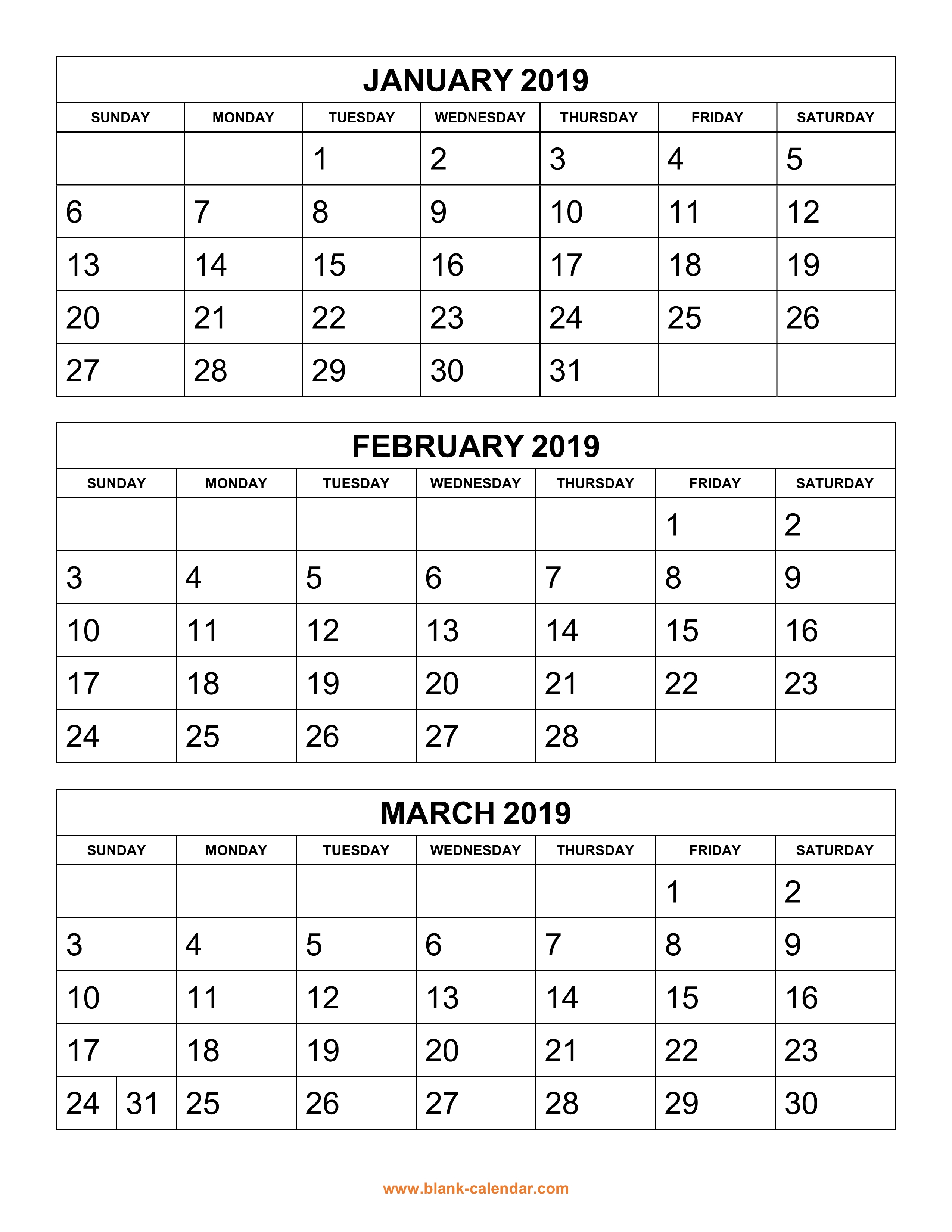 3 Month Calendar Print Out