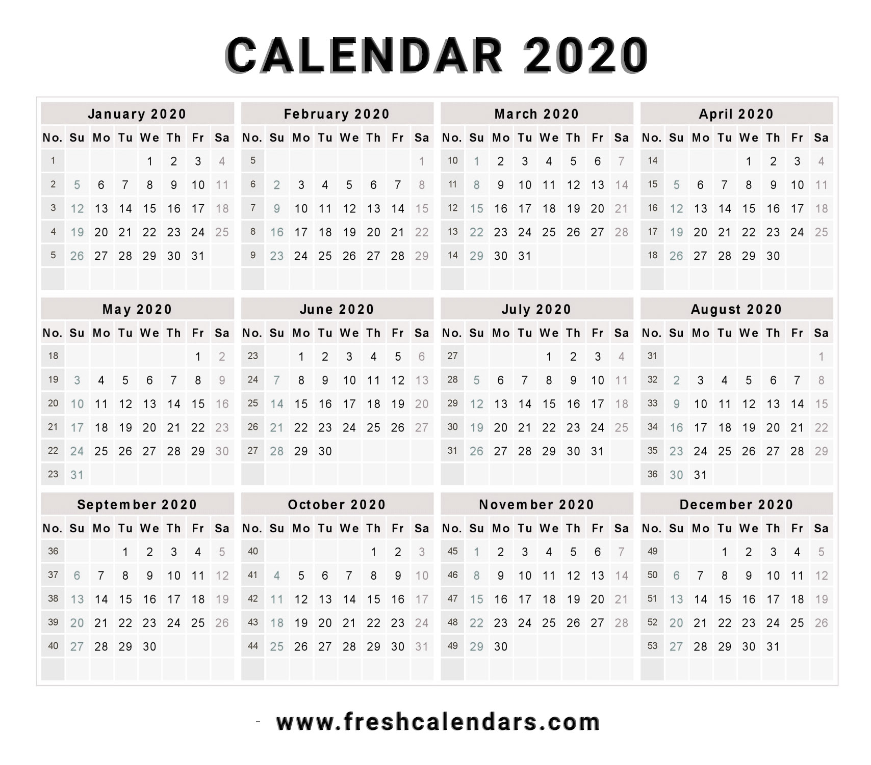 2020 Calendar With Week Numbers Printable | Example Calendar Printable