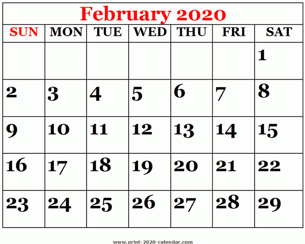 Printable 2020 February Calendar