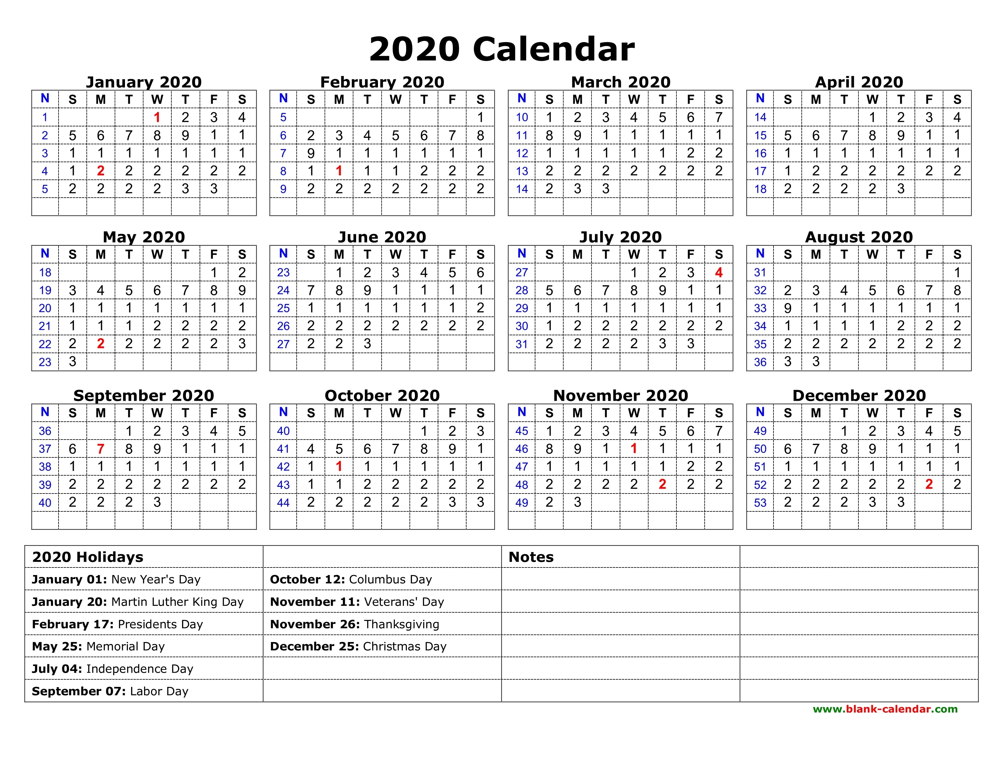 Printable 2020 Monthly Calendar With Us Holidays | Isacl