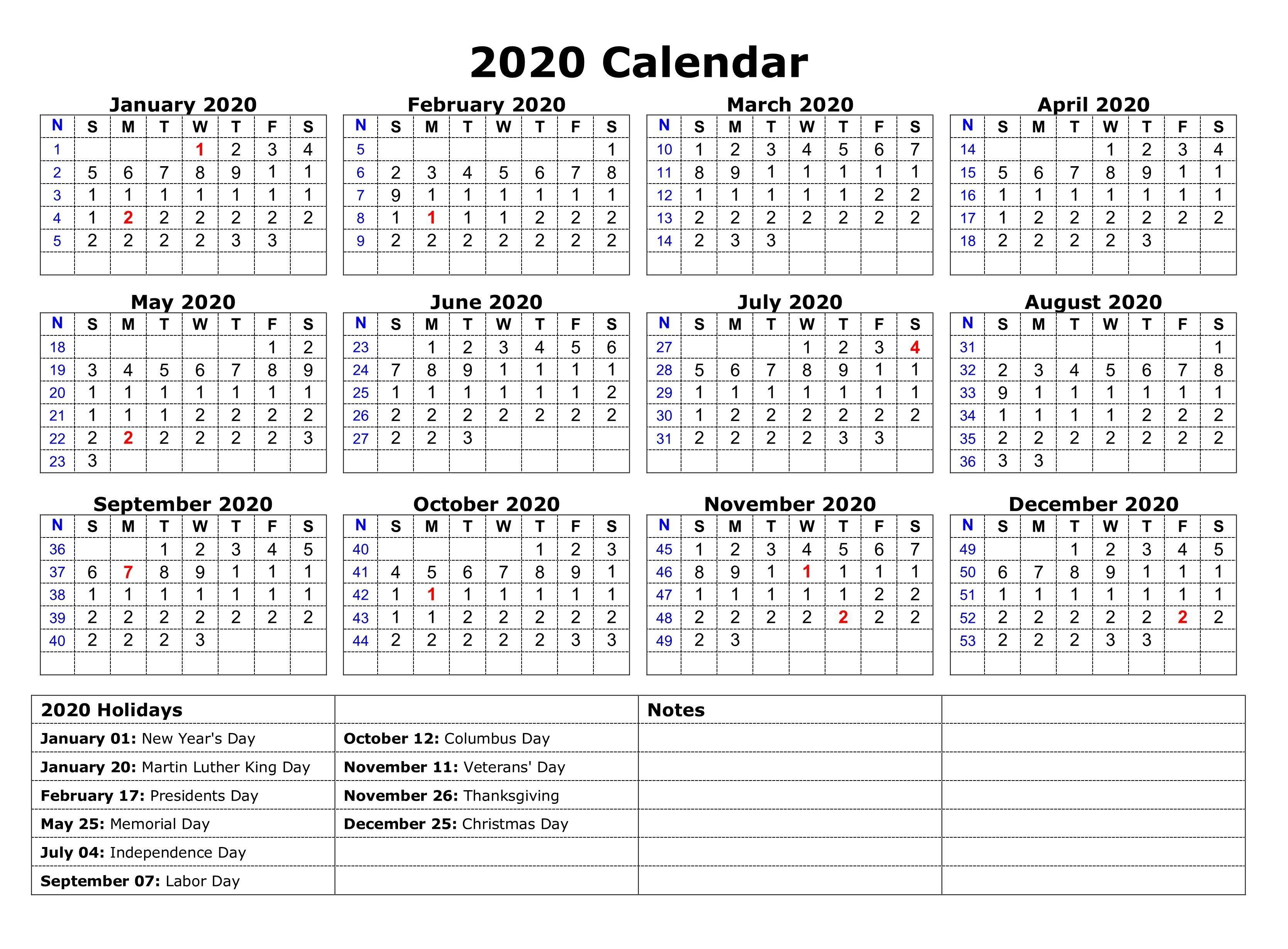 Monthly Calendar 2020 With Holidays Template Example Calendar Printable