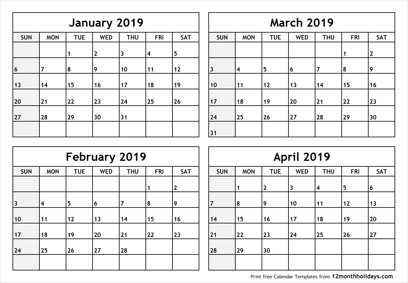 Printable 4 Month Calendar 2019 – Rama.ciceros.co-Printable