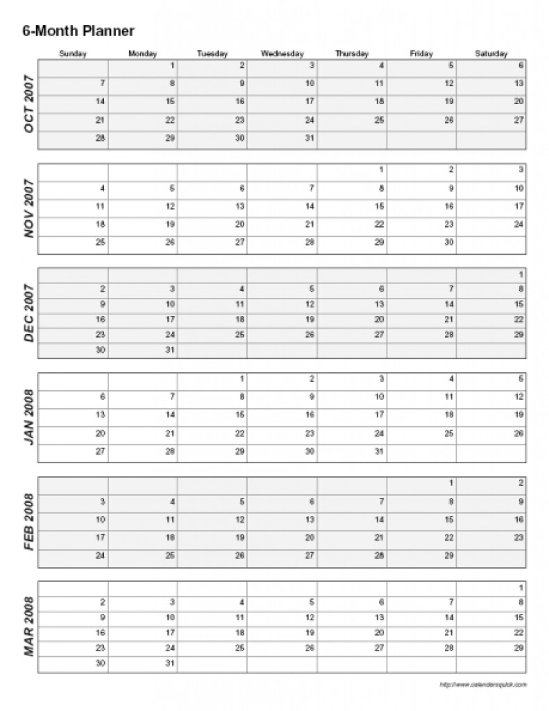 Printable 6 Month Calendar 2017 Calendar Template 6 Months