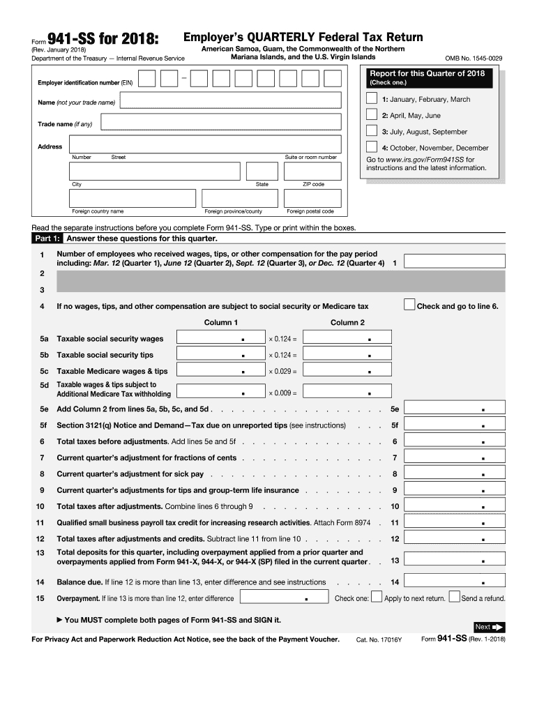 Printable 941 Tax Form 2018 Irs Ss Fill Online Fillable